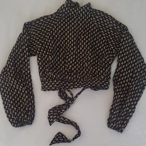 Topshop Black Floral Crop Top